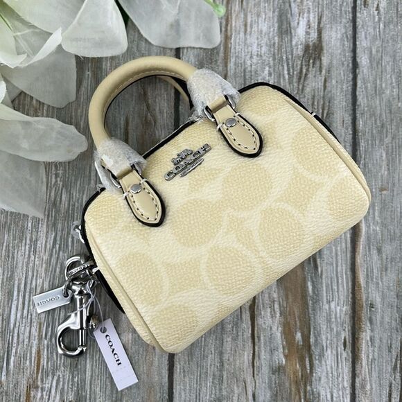Coach Mini Rowan Bag Charm In Signature Canvas Purse Wallet Bag Butter Yellow - Picture 3 of 8